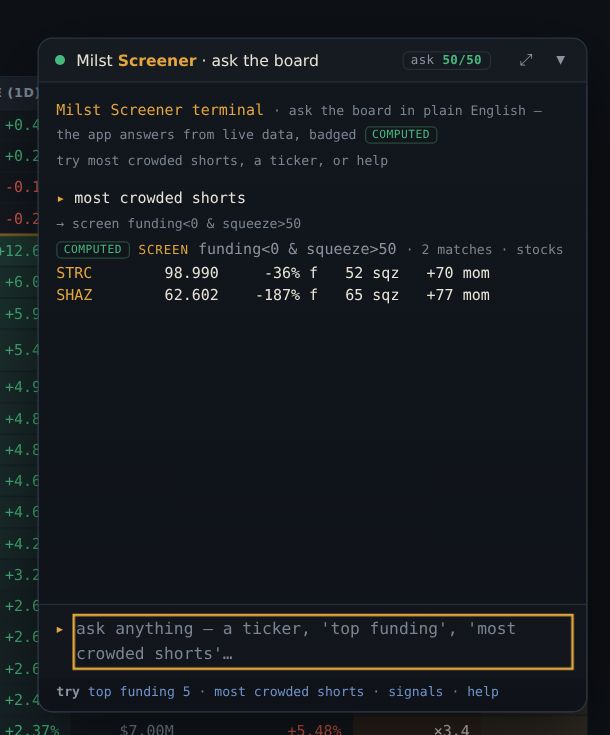 The Ask console with a plain-English question and its computed answer