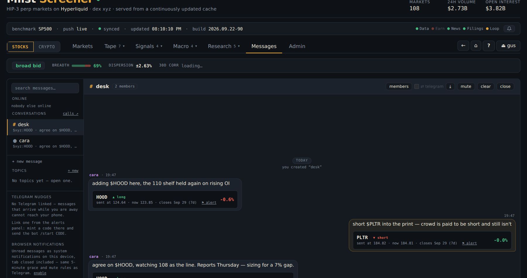 A group conversation with price-stamped calls